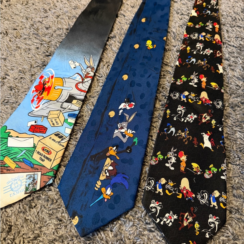 Vintage 90’s Looney Tunes Warner Bro Tie Lot Of 3